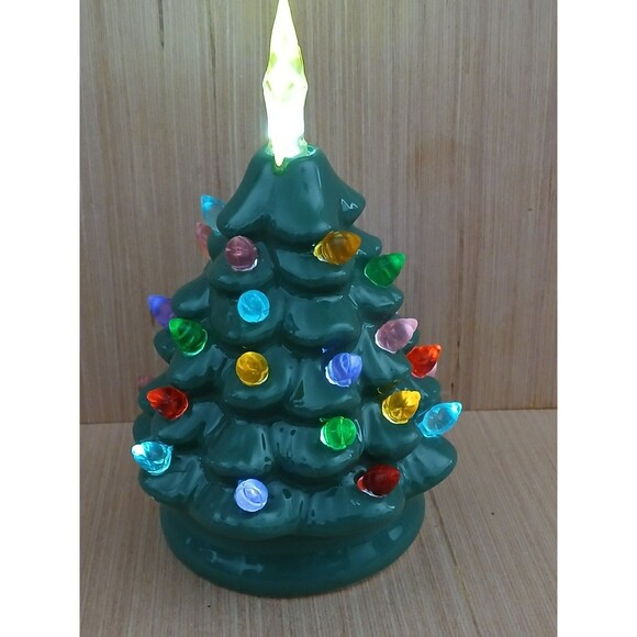 Mini Ceramic Christmas Tree with Lights & Star - small flaw - battery operated - Picture 5 of 14